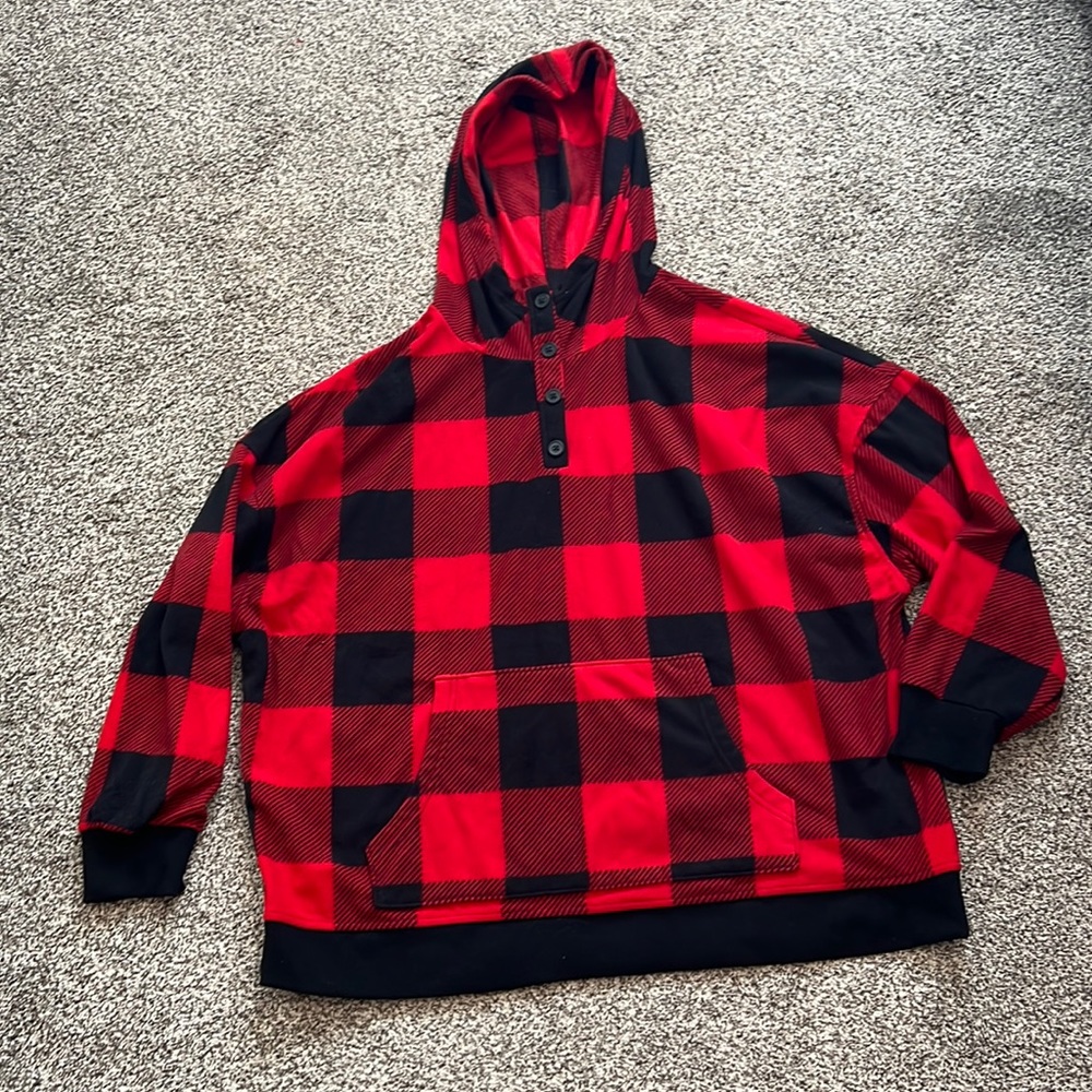 NEW WOMENS OLD NAVY HOODIE RED BUFFALO CHECK SIZE XL